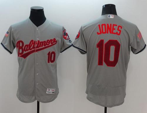 Orioles #10 Adam Jones Grey Fashion Stars & Stripes Flexbase Authentic Stitched MLB Jersey